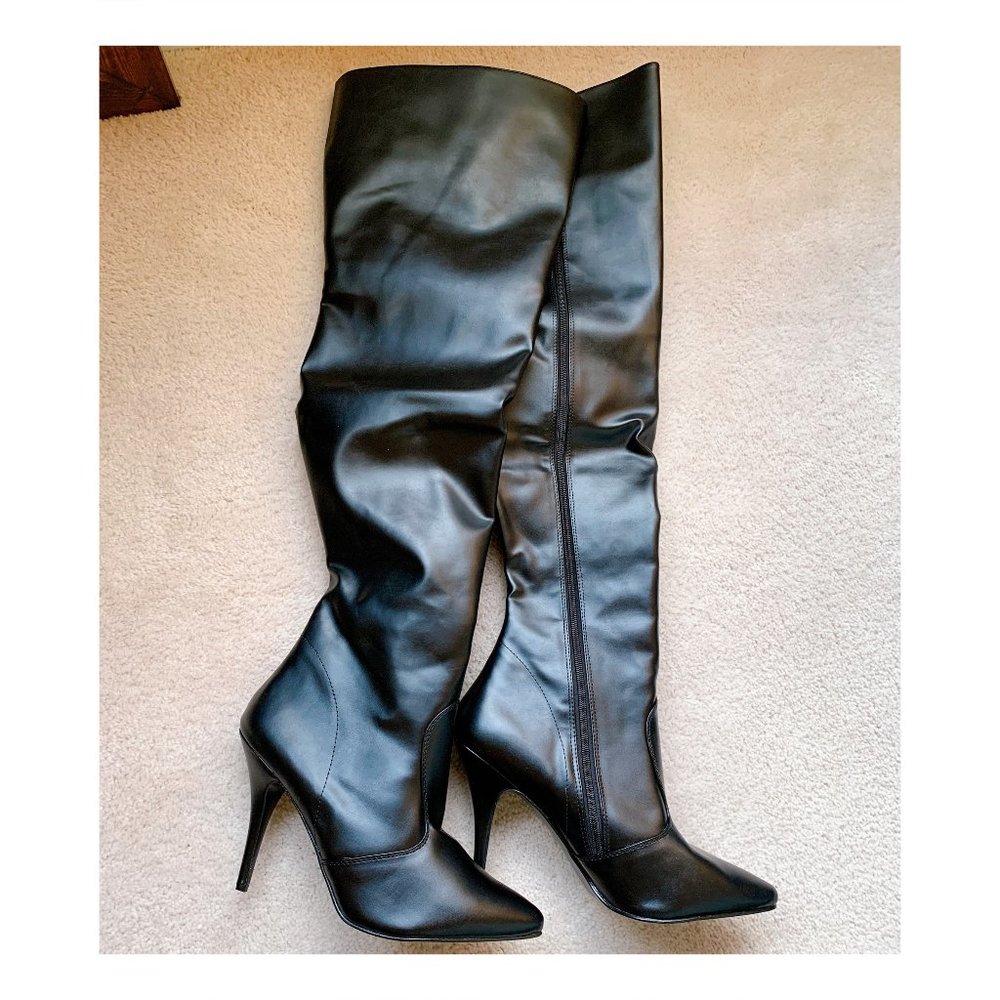 SEDUCE-3010 Pleaser Thigh High Black Heel Boots